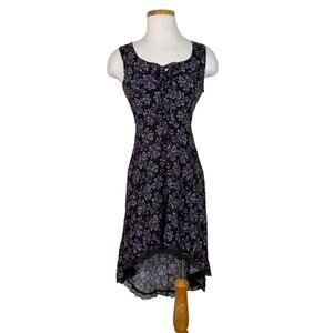 Hot Topic Floral Lace Up Dress Hi Low Hem Black Purple Roses Goth Grunge Small